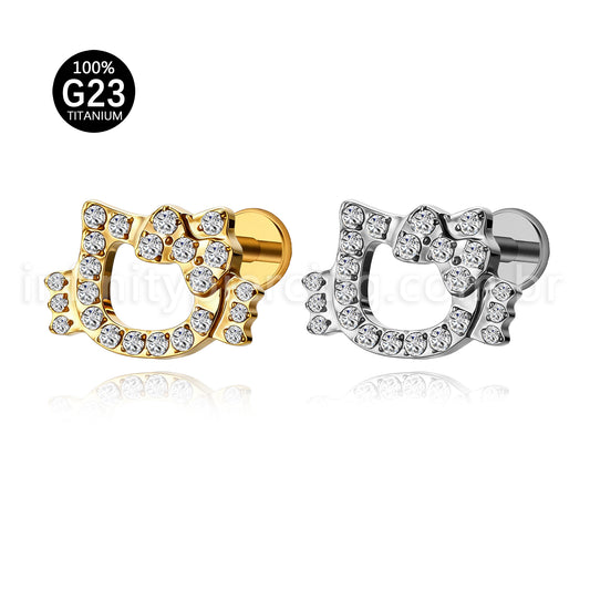 Piercing Labret Titânio Gatinha Com Laço
