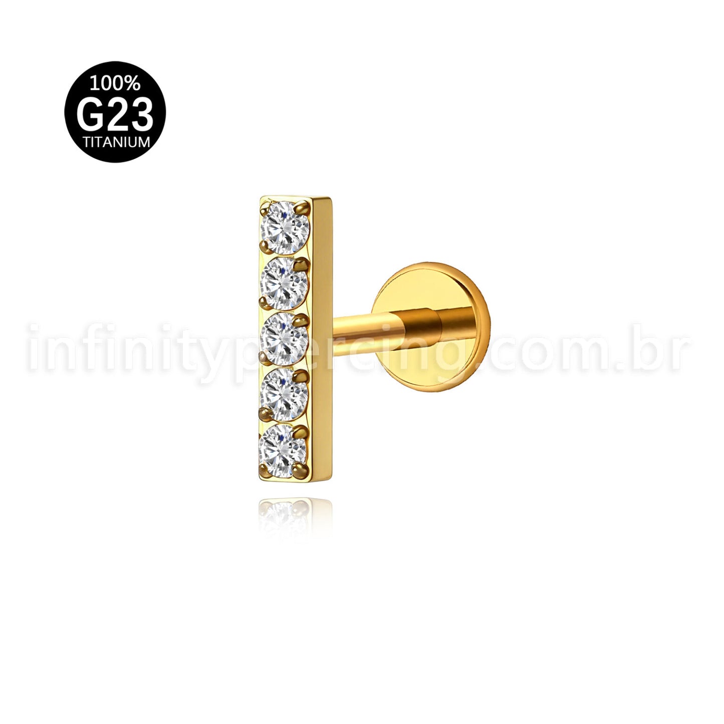Piercing Labret Titânio Rosca Interna Barra Zircônia Grande