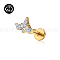 Piercing Labret Titânio Coroa Zircônia Cravejada
