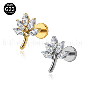 Piercing Labret Titânio Folha Zircônia Cravejada