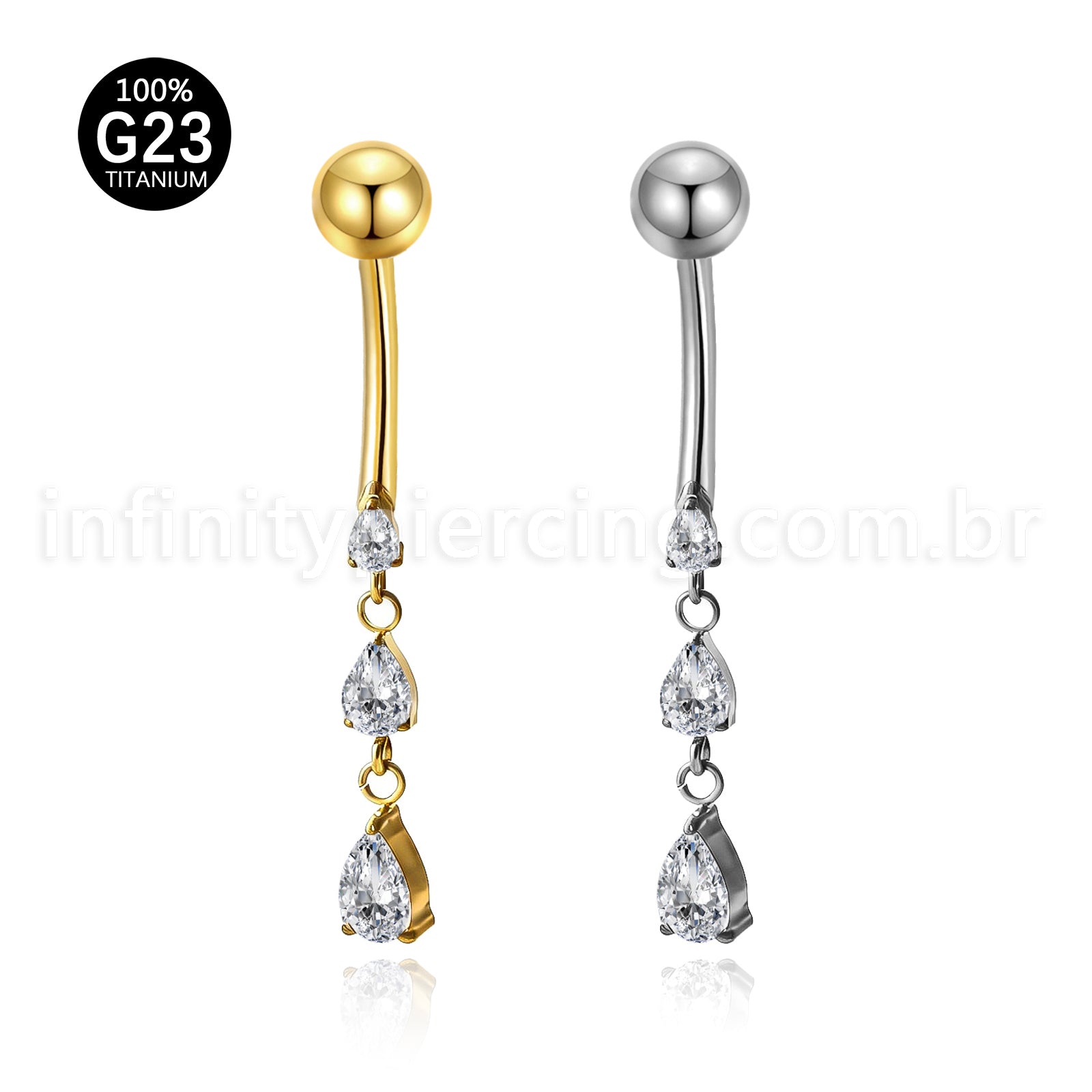 Piercing Banana Titânio 3 Pedras Redonda Zircônia