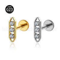 Piercing Labret Titânio Barra 3 Zircônia Cravejada