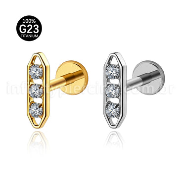 Piercing Labret Titânio Barra 3 Zircônia Cravejada