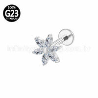 Piercing Labret Titânio Flor Zircônia Cravejada