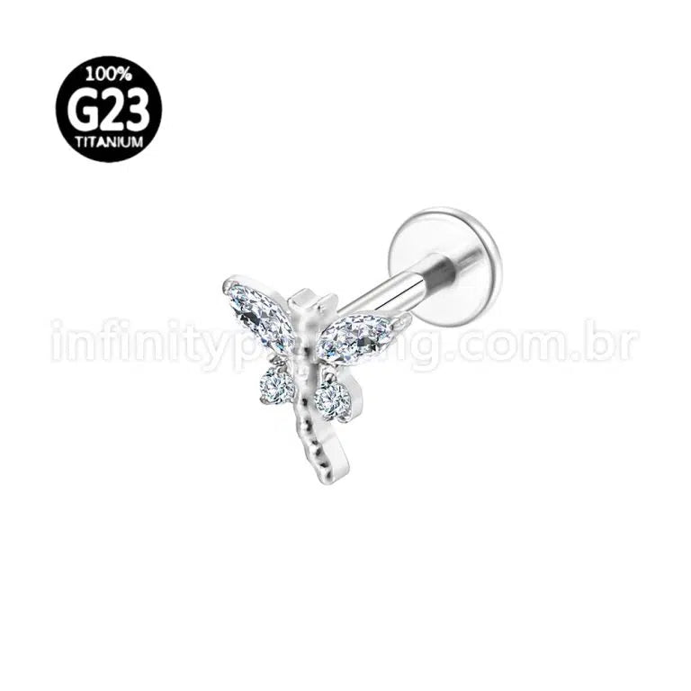Piercing Labret Titânio Libélula Zircônia Cravejada