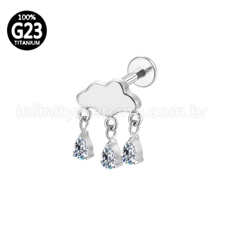 Piercing Labret Titânio Nuvem Pingente Gota Zircônia Cravejada