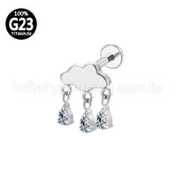 Piercing Labret Titânio Nuvem Pingente Gota Zircônia Cravejada