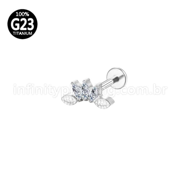 Piercing Labret Titânio Trio Folha Zircônia