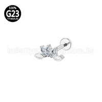 Piercing Labret Titânio Trio Folha Zircônia