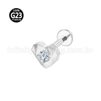 Piercing Labret Titânio Coração Lapidado Zircônia Cravejada