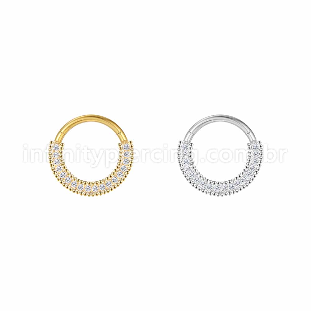 Piercing Argola Aço Cirúrgico Detalhada/Zircônia Cravejada
