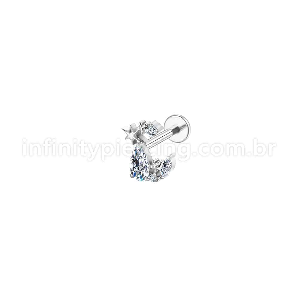 Piercing Labret Aço Cirúrgico Estrelas Com Zircônia