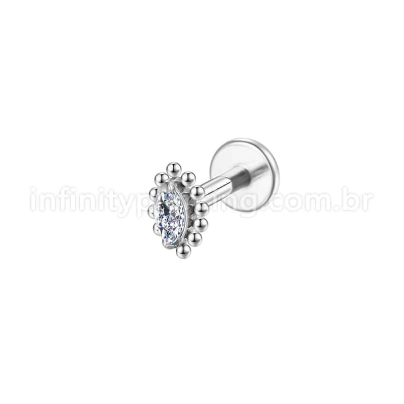 Piercing Labret Aço Cirúrgico Indiano Gota Zircônia