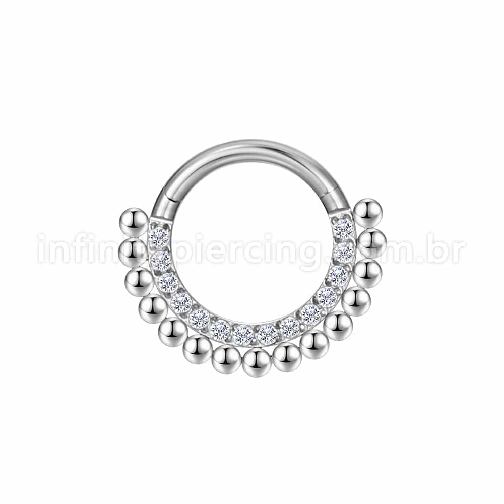 Piercing Argola Aço Cirúrgico Segmento Articulado Indiano Zircônia Cravejada