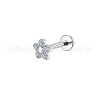 Piercing Labret Aço Cirúrgico Flor Zircônia