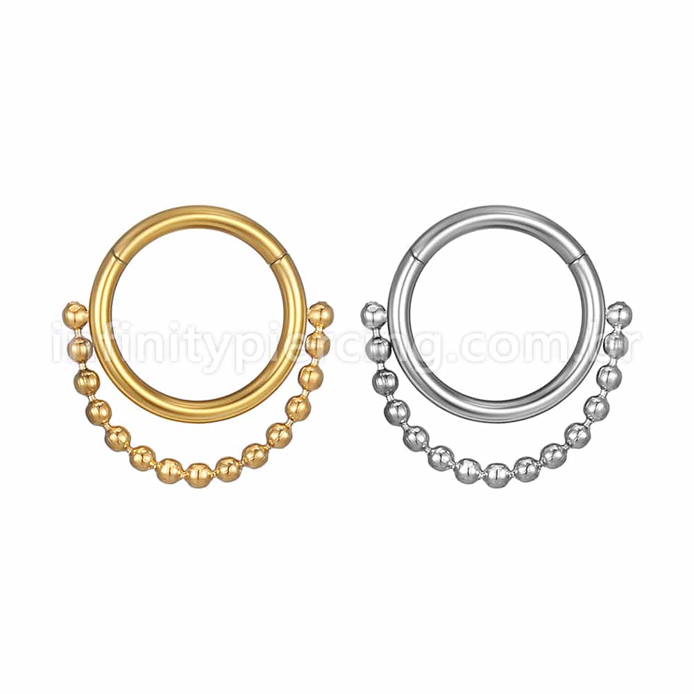 Piercing Argola Aço Cirúrgico Segmento Articulado Corrente Bolinhas
