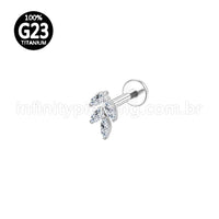 Piercing Labret Titânio Folhas Zircônias Cravejadas