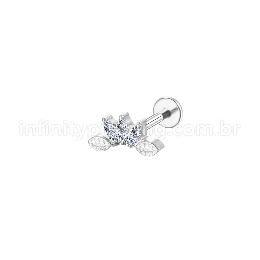 Piercing Labret Aço Cirúrgico Flor De Lotus 3 Zircônias