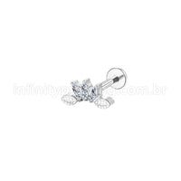 Piercing Labret Aço Cirúrgico Flor De Lotus 3 Zircônias