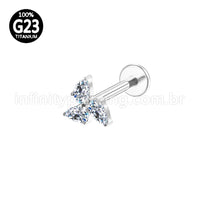 Piercing Labret Titânio 3 Zirconias Cravejada