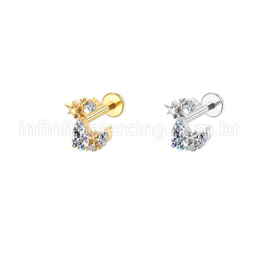 Piercing Labret Aço Cirúrgico Estrelas Com Zircônia