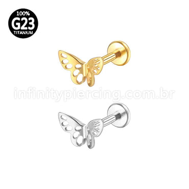 Piercing Labret Titânio Borboleta Vazada