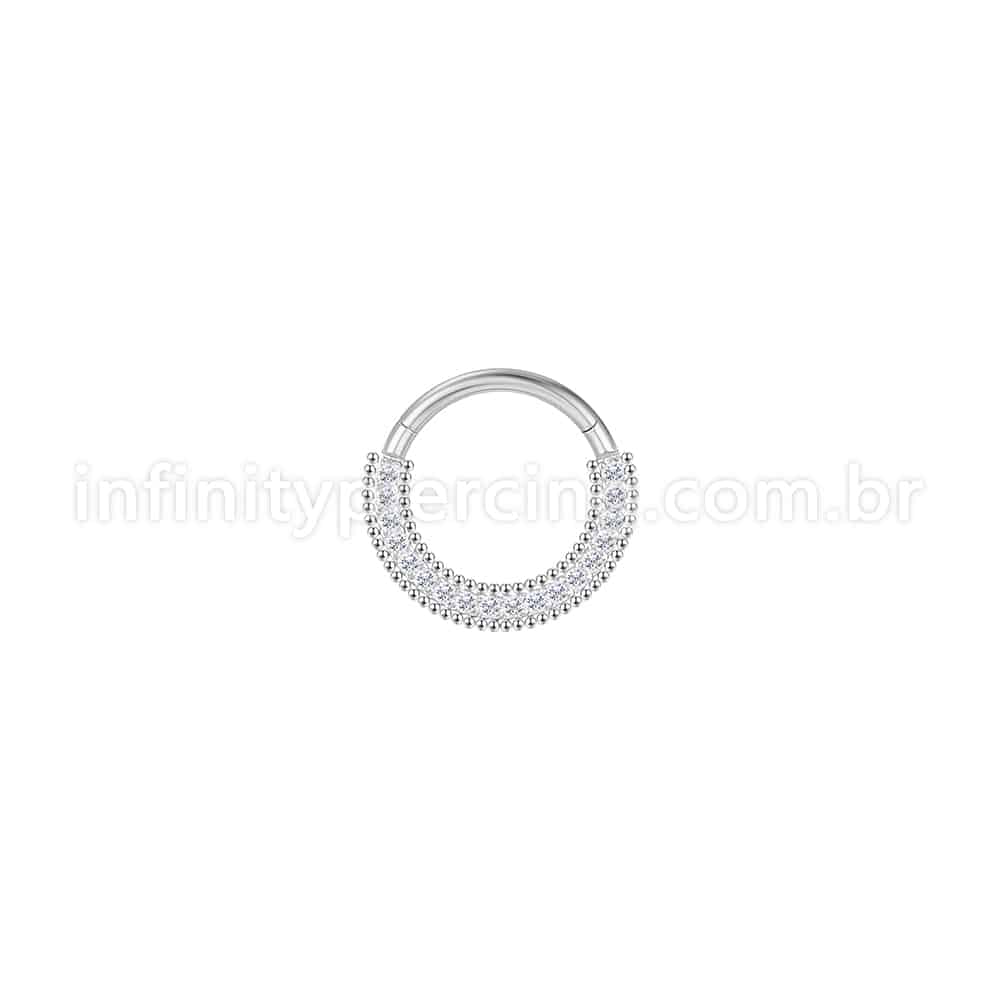 Piercing Argola Aço Cirúrgico Detalhada/Zircônia Cravejada