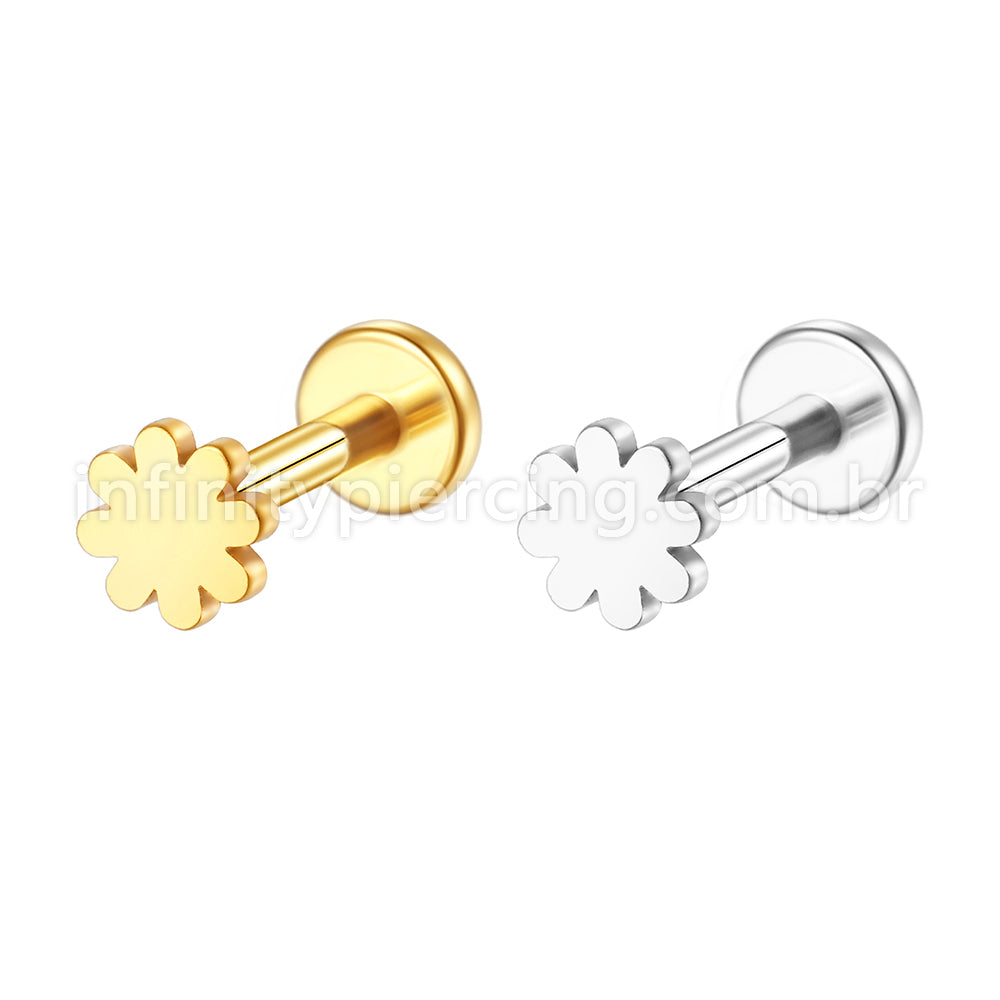 Piercing Labret Flor Aço Cirúrgico Rosca Interna