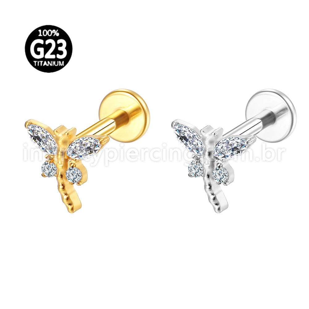 Piercing Labret Titânio Libélula Zircônia Cravejada