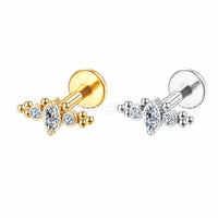 Piercing Labret Aço Cirúrgico Indiano Zircônia Cravada