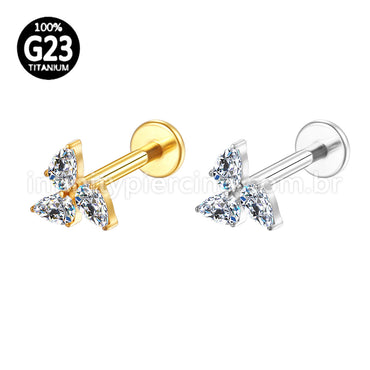 Piercing Labret Titânio 3 Zirconias Cravejada