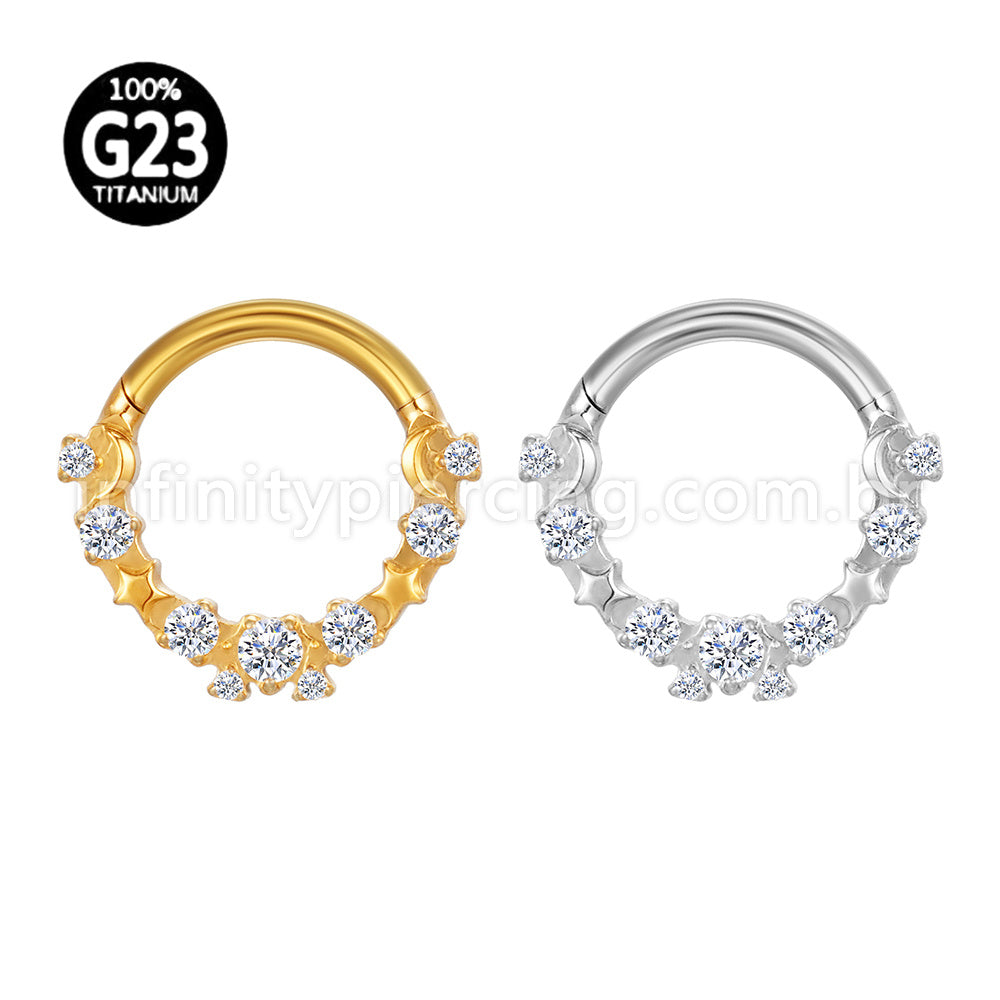 Piercing Argola Titânio Frontal Detalhes Com Zircônia