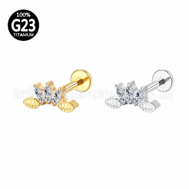 Piercing Labret Titânio Trio Folha Zircônia