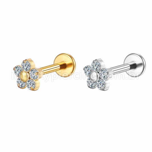 Piercing Labret Aço Cirúrgico Flor Zircônia