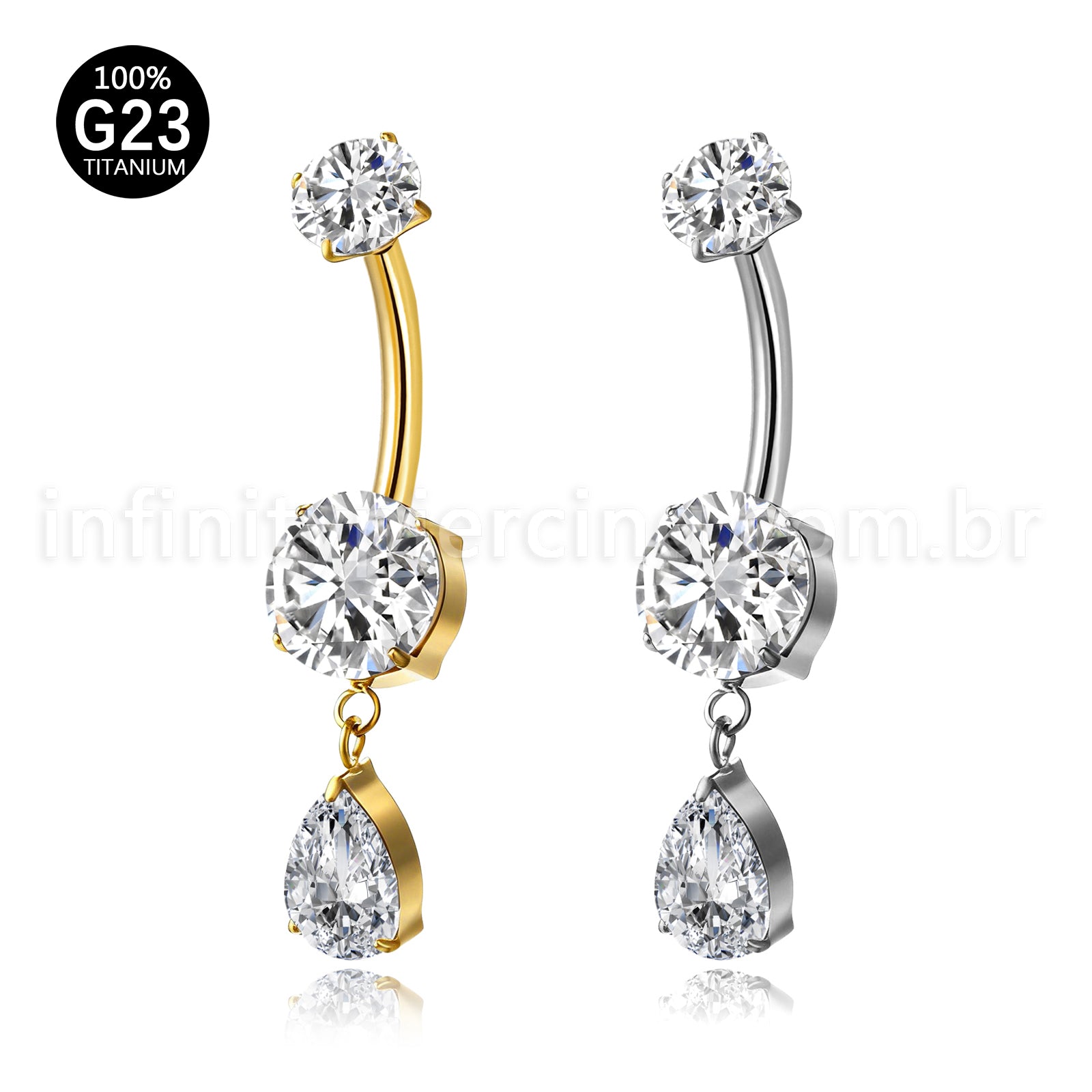Piercing Banana Titânio Zircônia Com Pingente Gota