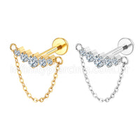 Piercing Labret Aço Cirúrgico Cluster Corrente 5 Zircônias