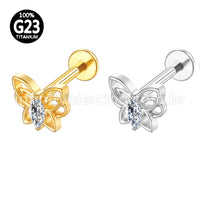 Piercing Labret Titânio Borboleta Zircônia Cravejada