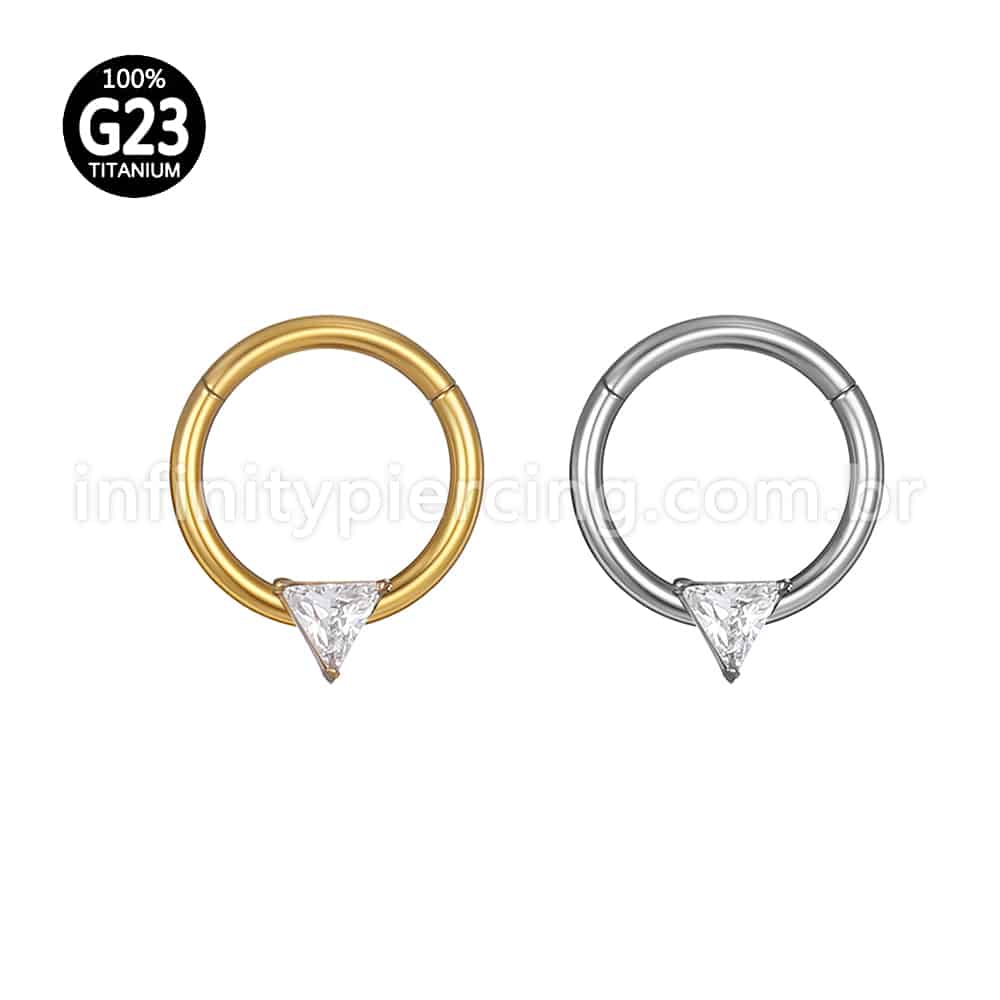 Piercing Argola Titânio Segmento Articulado Uma Zircônia Triângulo