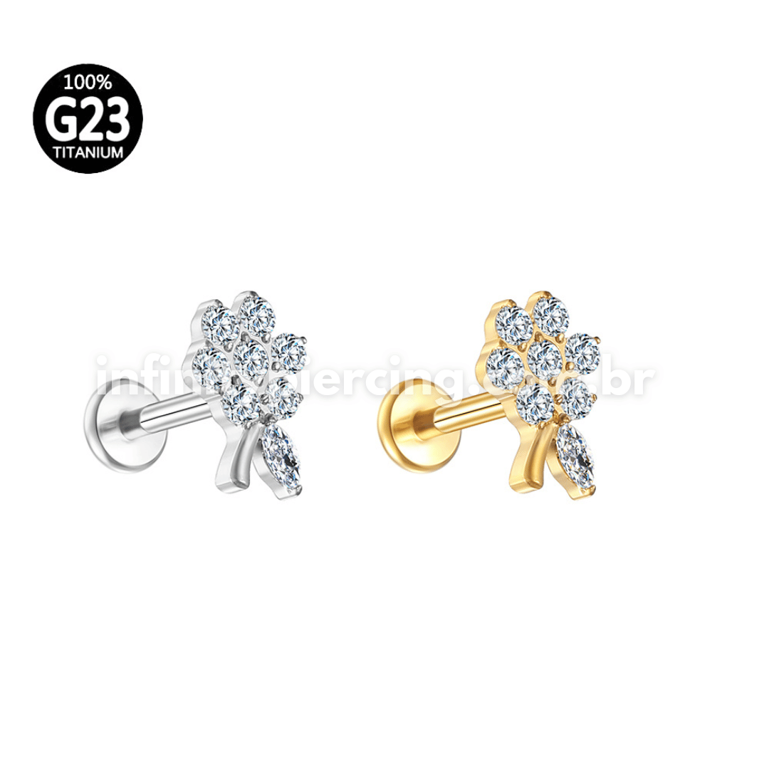Piercing Labret Titânio Flor Zircônia