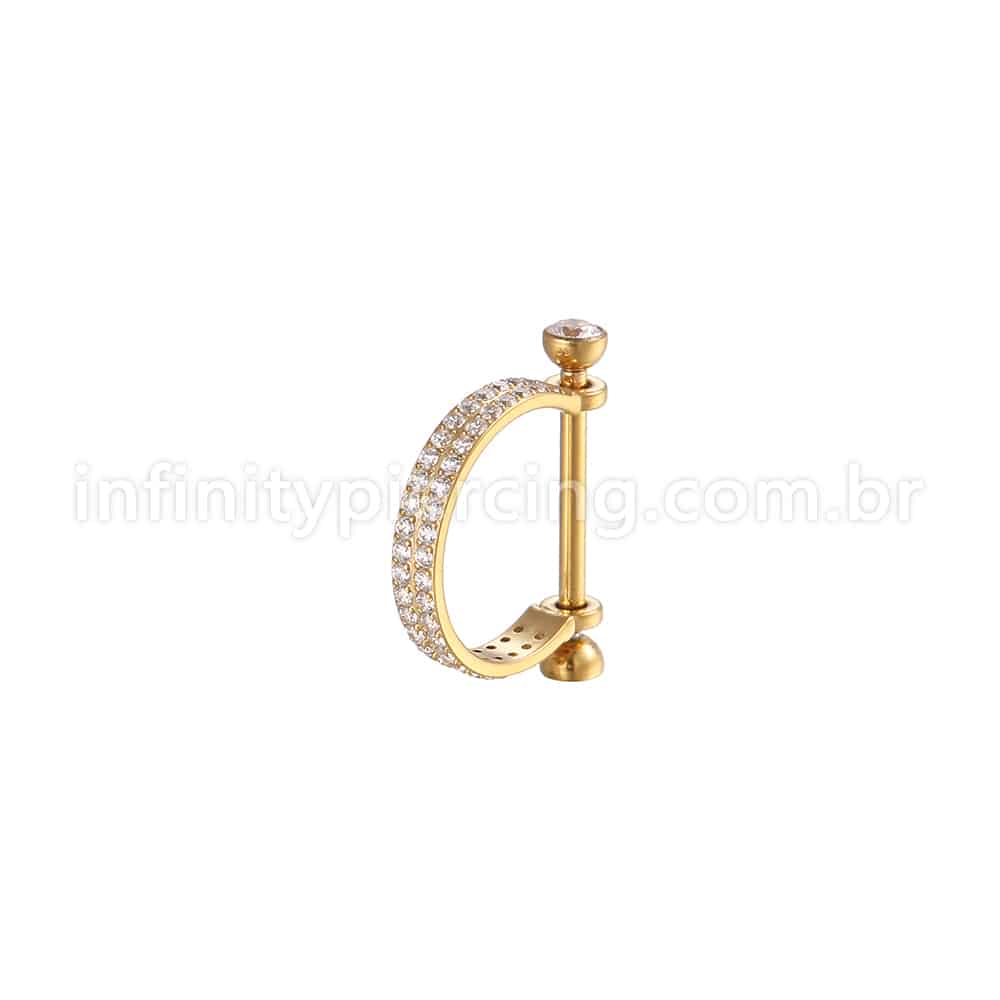 Piercing Meia Argola Aço Cirúrgico 2 Fileiras Zircônia Cravejada