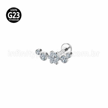Piercing Labret Titânio Cluster Flor Zircônia