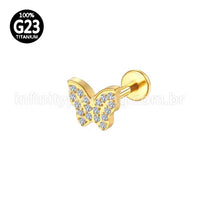 Piercing Labret Titânio Borboleta Zircônia Cravejada