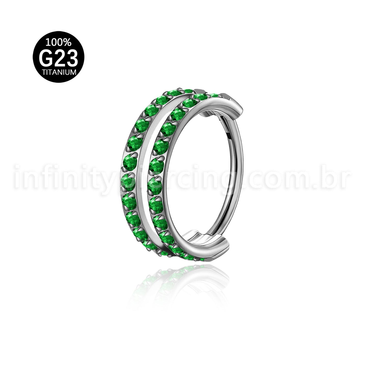 Piercing Argola Segmento Articulado Titânio 2 Fileiras Vazadas Zircônia Cravejada
