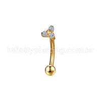 Piercing Minibarbell Curvo Aço Cirúrgico Flor 3 Zircônias