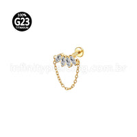 Piercing Labret Titânio Cluster Corrente 4 Zircônias
