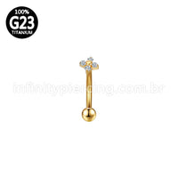 Piercing Minibarbell Curvo Titânio Flor 4 Zircônias
