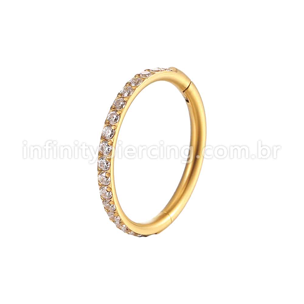 Piercing Argola Segmento Articulado Aço Cirurgico Zircônia Cravejada Lateral