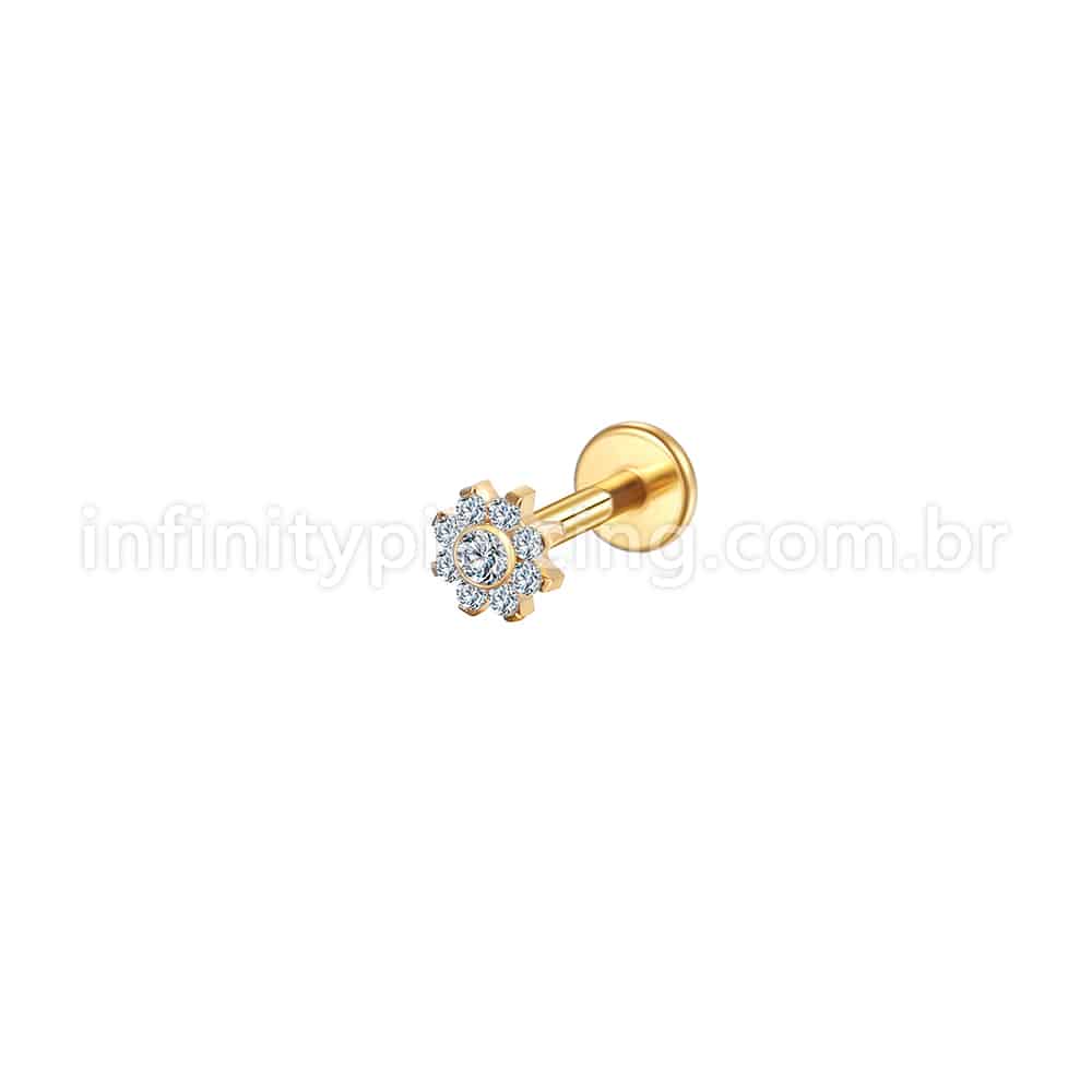 Piercing Labret Aço Cirúrgico Flor Zircônia