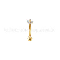 Piercing Minibarbell Curvo Aço Cirúrgico Flor 4 Zircônias