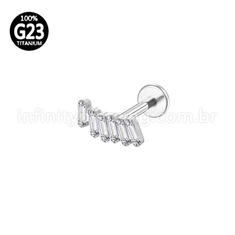 Piercing Labret Titânio 5 Zircônias Retangular